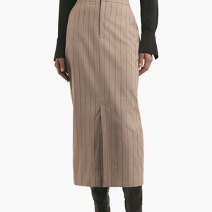 Favorite Daughter Beige Pinstripe Midi Skirt with Front Slit